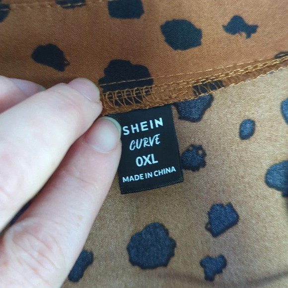 Shein Curve Long Sleeve Elastic Lantern Sleeve Leopard Print Brown Blouse 0XL - Picture 4 of 7